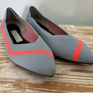 Rothys gray and neon stripe pointed toe flats